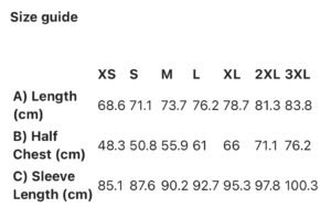 Hooded sweatshirt size chart